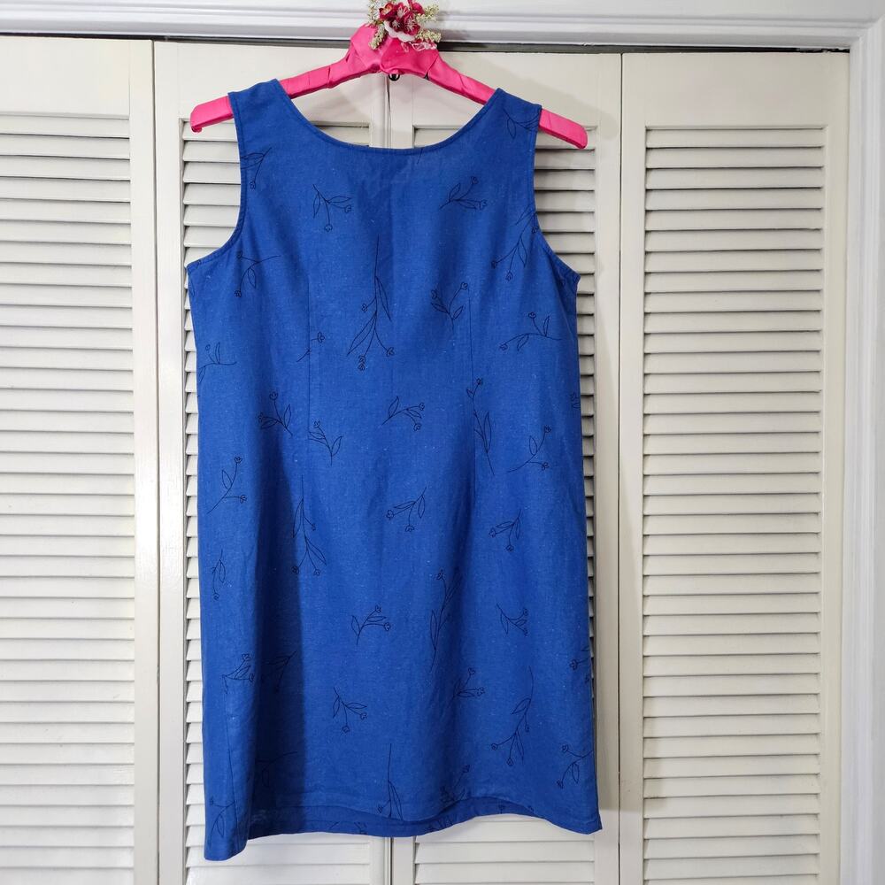 Kathie Lee Vintage Blue Linen Knee Length Shift Dress Lg Cottagecore Coastal
